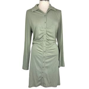 Abercrombie & Fitch Womens Size XL A&F Sweater Dress Midi Ribbed Olive Collared